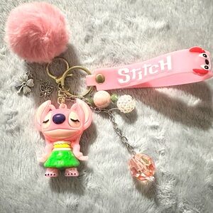 Stitch Pink Pom-Pom Kids Keychain Charm